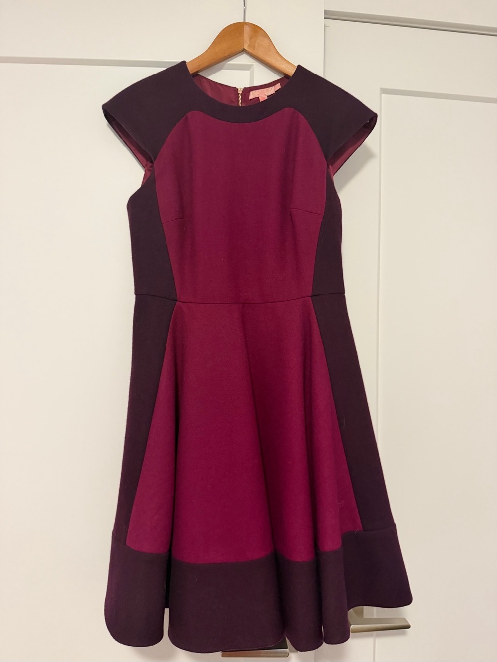 Ted Baker Two-Tone Wine and Plum Fit-and-Flare Dress